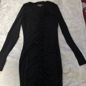 Adore Me Black Mesh Ruched Long Sleeve Bodycon Dress